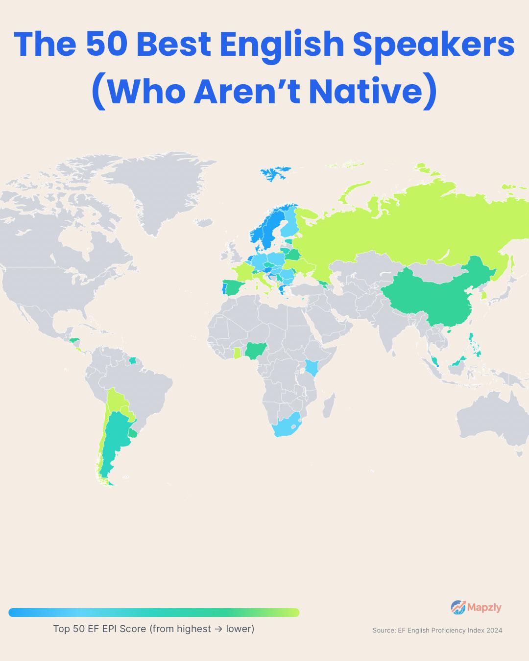 Map of the 50 Best English Speakers Map of the 50 Best English Speakers