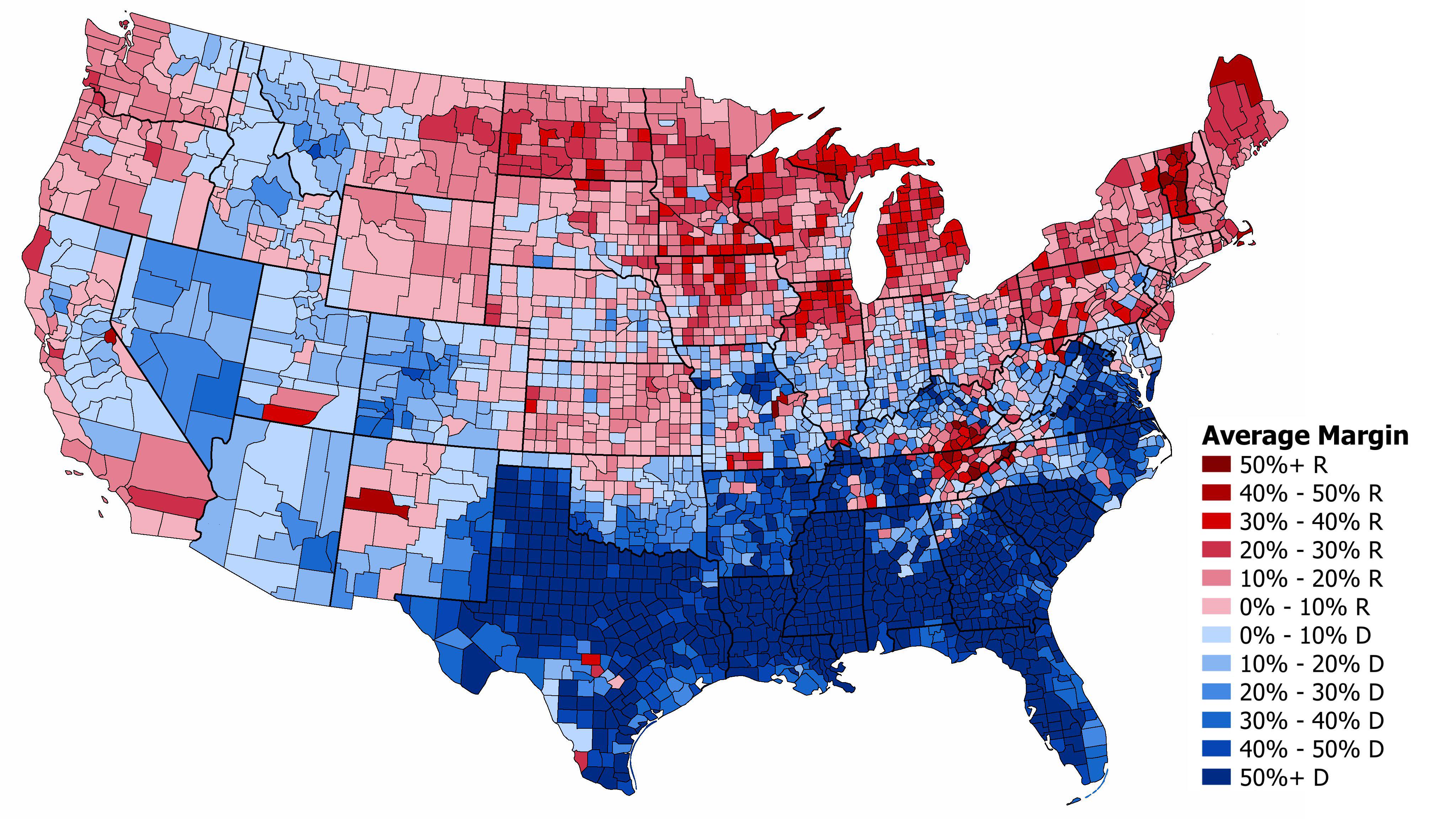 Average Partisan Lean of Counties Map (1896-1928) Average Partisan Lean of Counties Map (1896-1928)