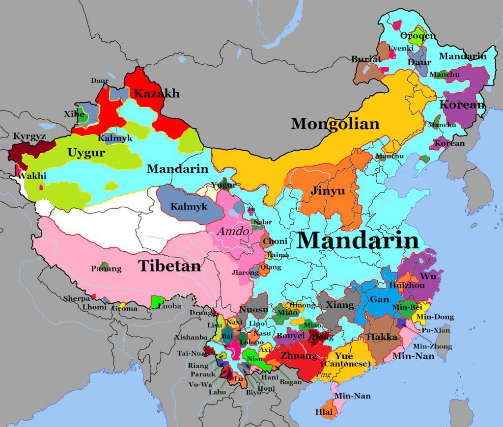 Languages Spoken in China Map