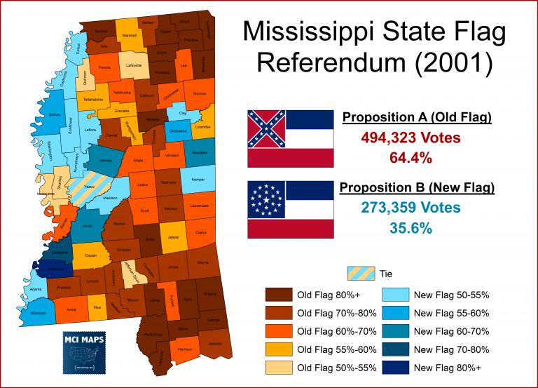 Mississippi Flag Vote 2001 Map Mississippi Flag Vote 2001 Map