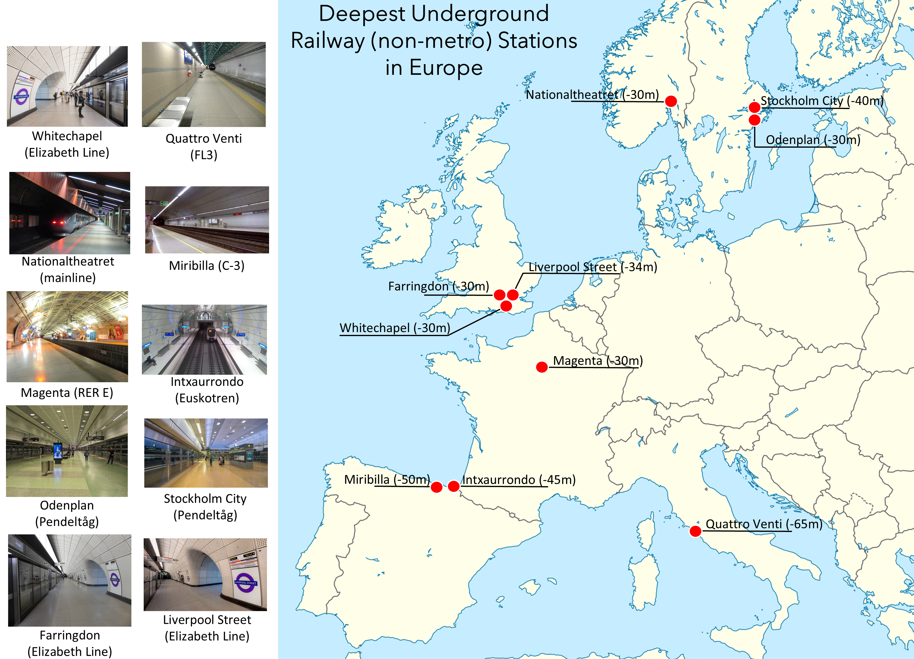 Deepest Underground Railway Stations in Europe Map Deepest Underground Railway Stations in Europe Map