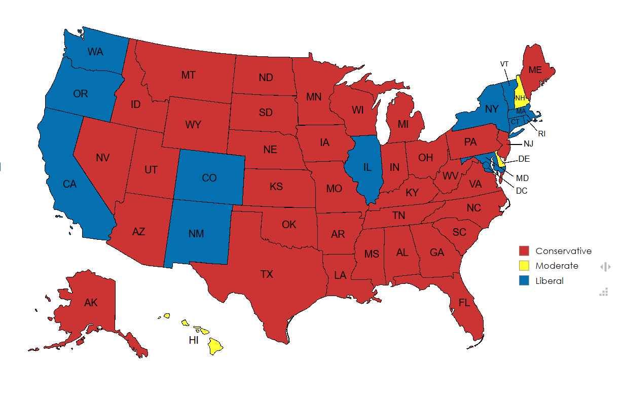 Map of Popular Political Ideologies by US State