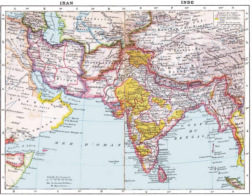 1907 French Colonial Map of South Asia