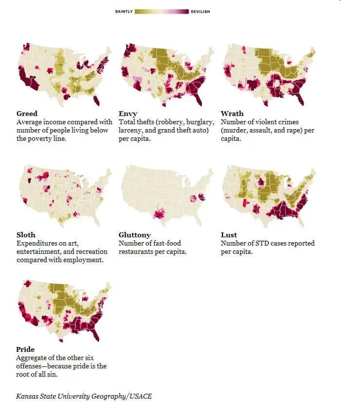 Map of the 7 Deadly Sins by Region