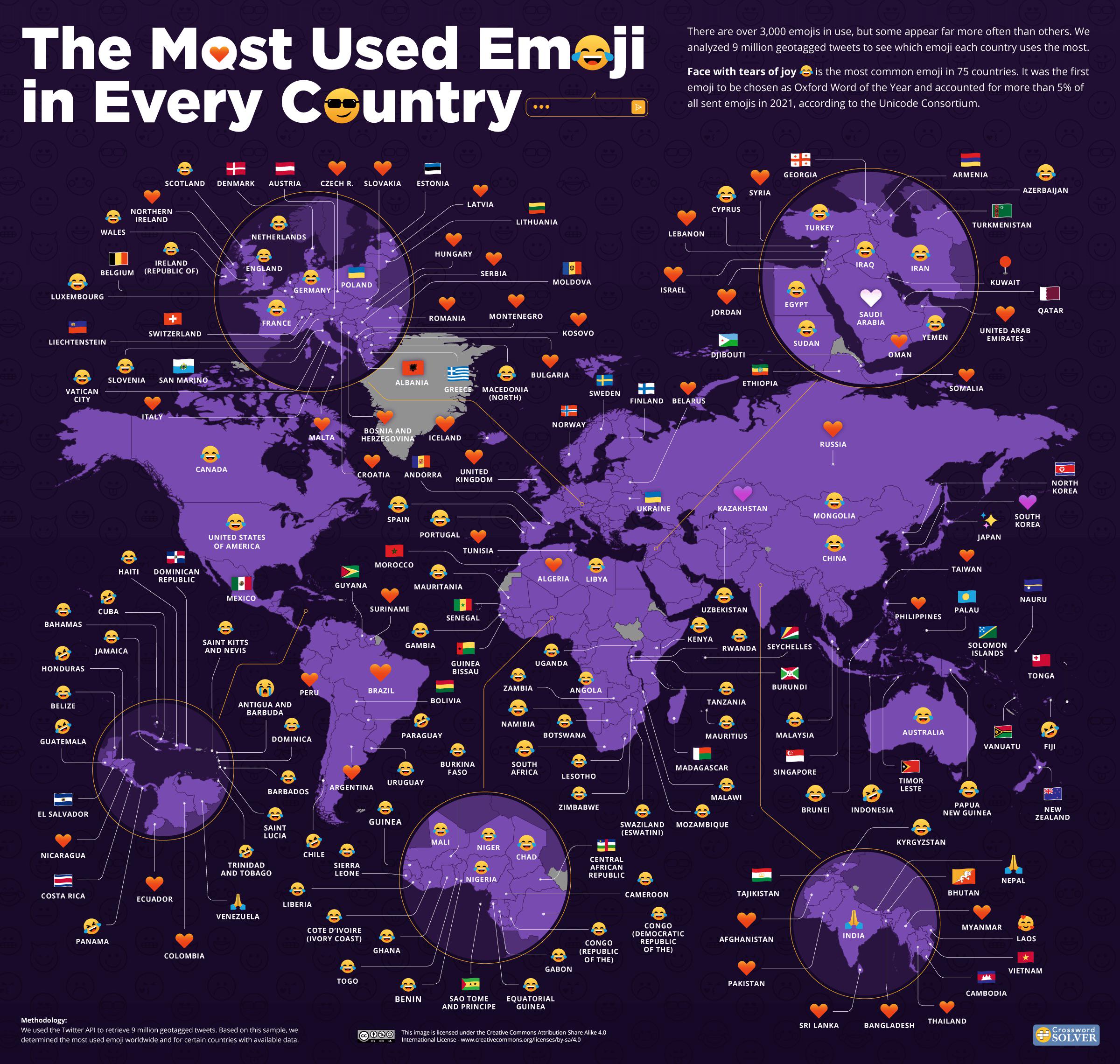 Most Used Emojis by Country Map Most Used Emojis by Country Map