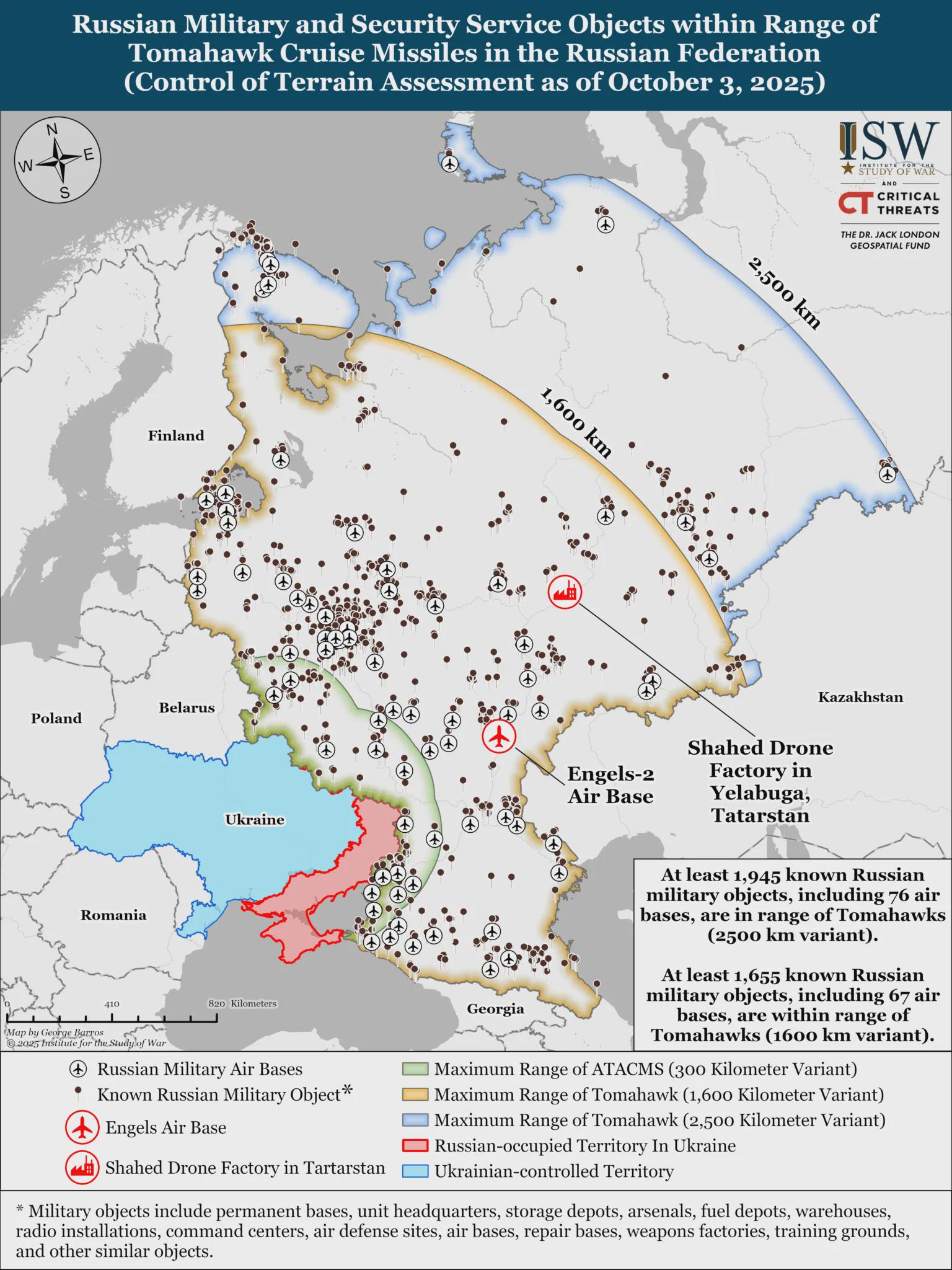 Map of Russian Military Objects within Tomahawk Range Map of Russian Military Objects within Tomahawk Range