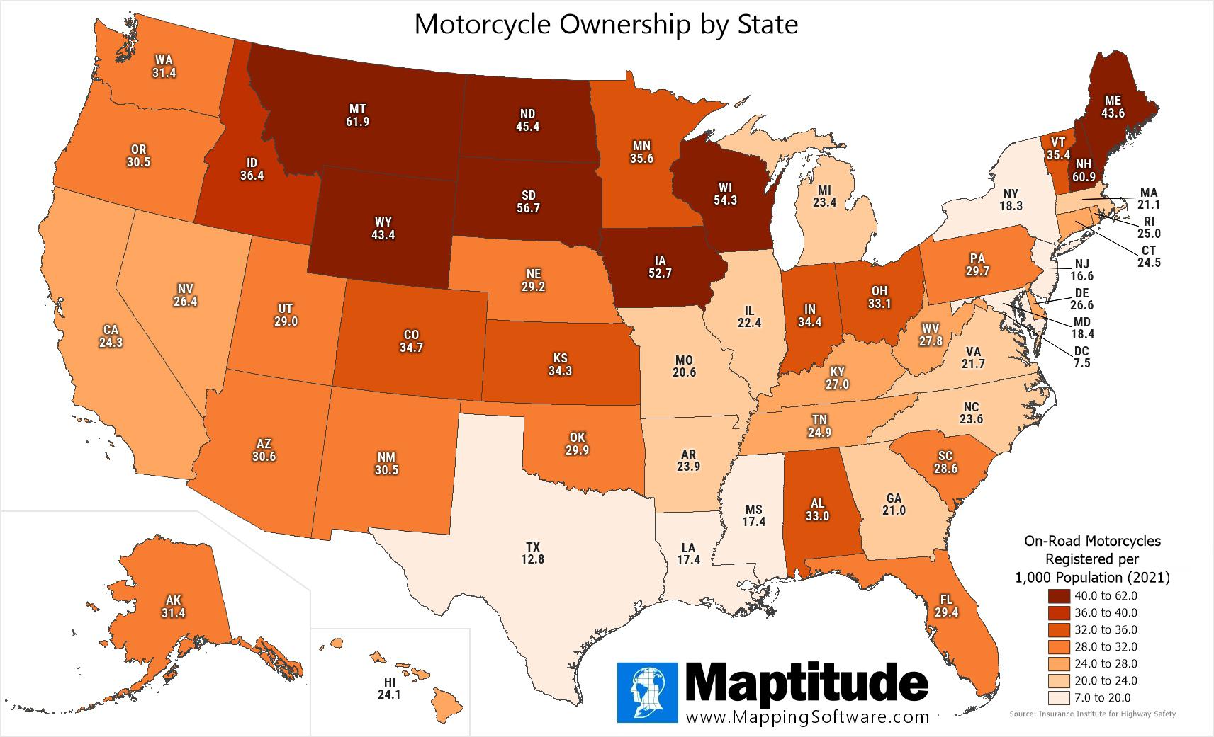 Motorcycle Ownership by U.S. State Map Motorcycle Ownership by U.S. State Map