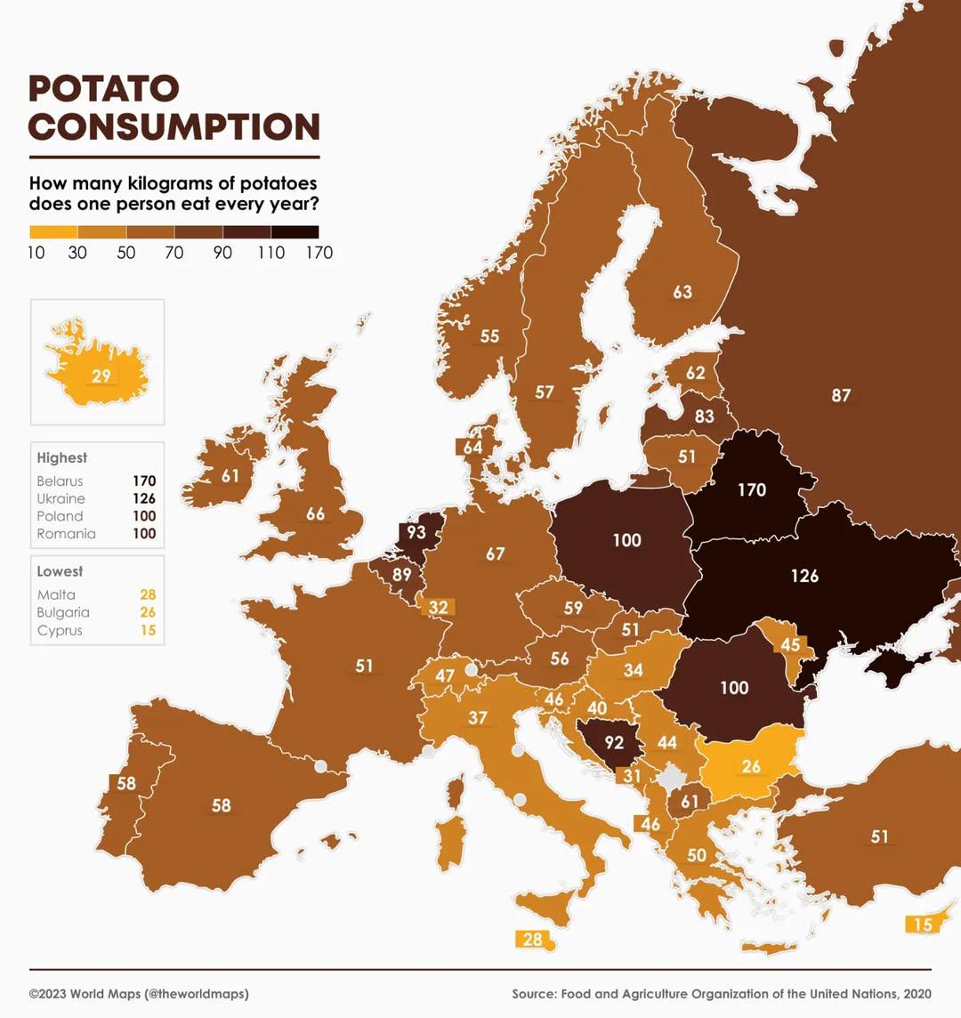 Potato Consumption in Europe Map Potato Consumption in Europe Map