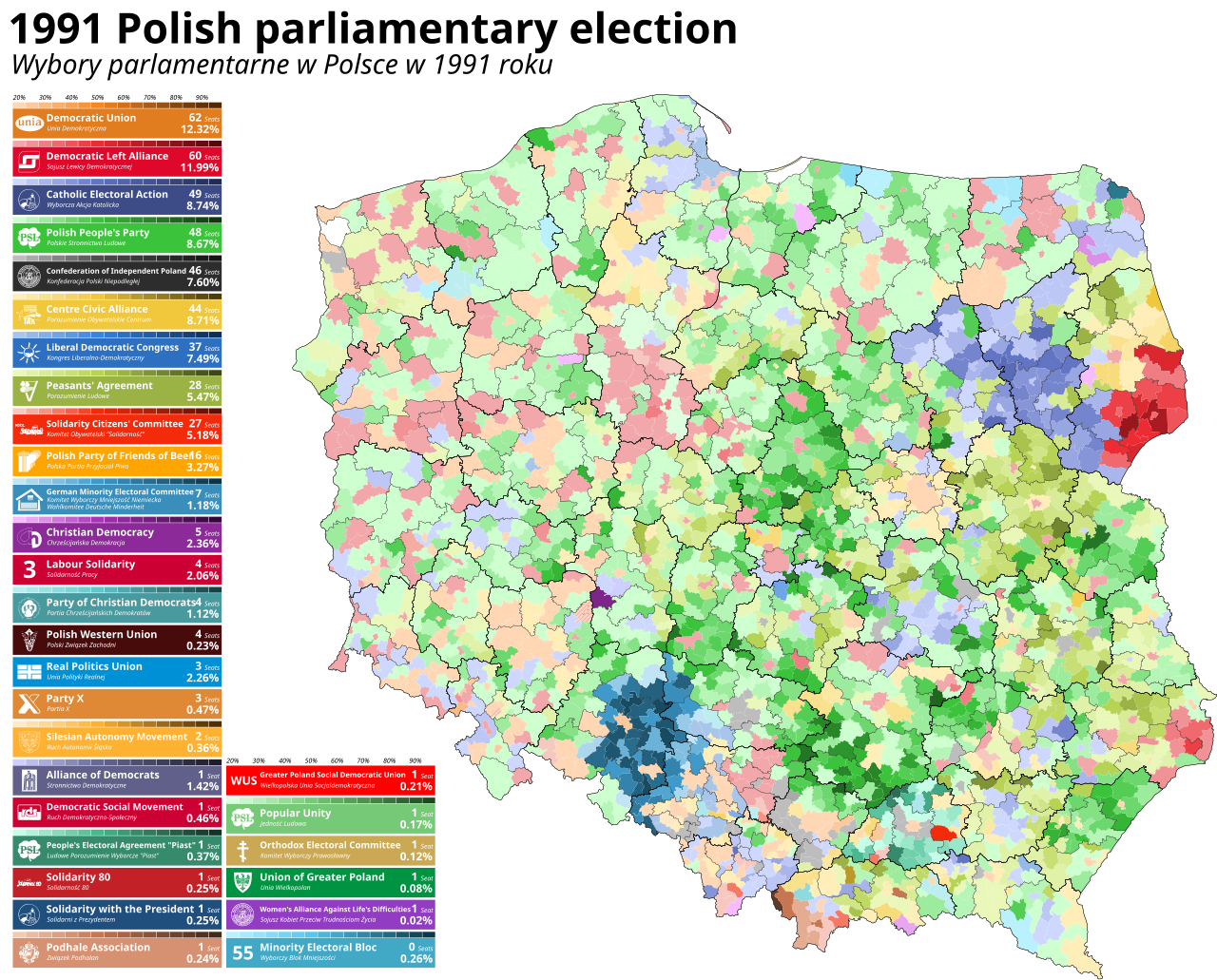 1991 Polish Parliamentary Election Map 1991 Polish Parliamentary Election Map