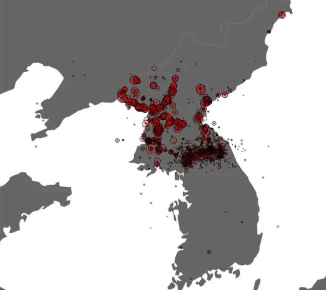 Aerial Bombings Intensity Map of Korean War Aerial Bombings Intensity Map of Korean War