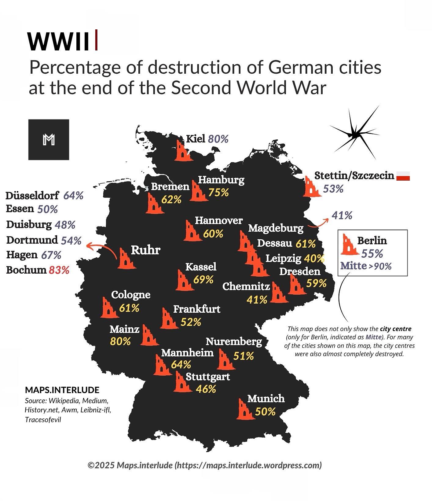Map of Destruction of German Cities in WWII Map of Destruction of German Cities in WWII