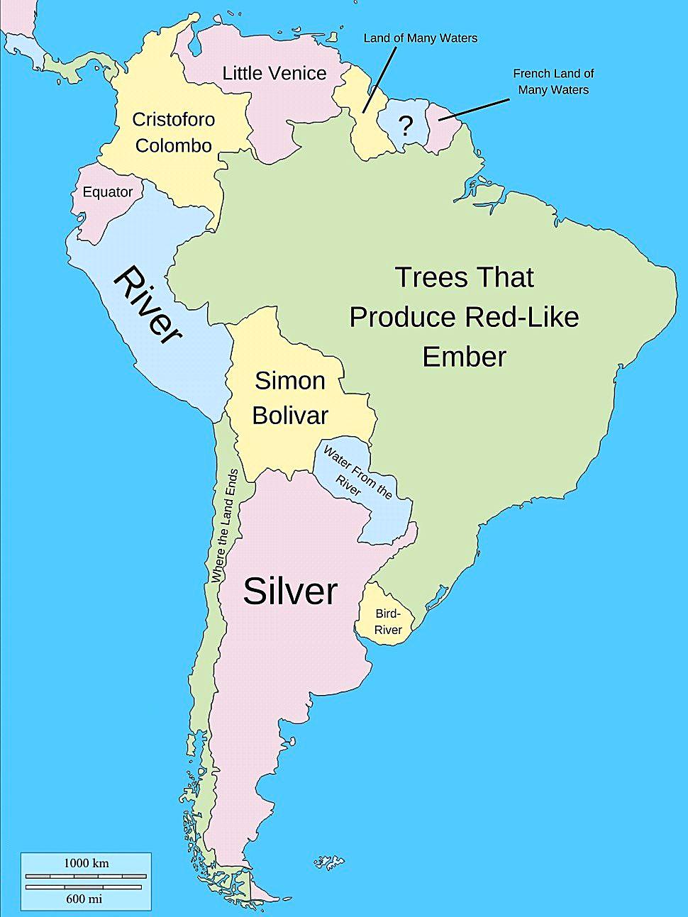 Literal Meanings of South American Country Names Map Literal Meanings of South American Country Names Map