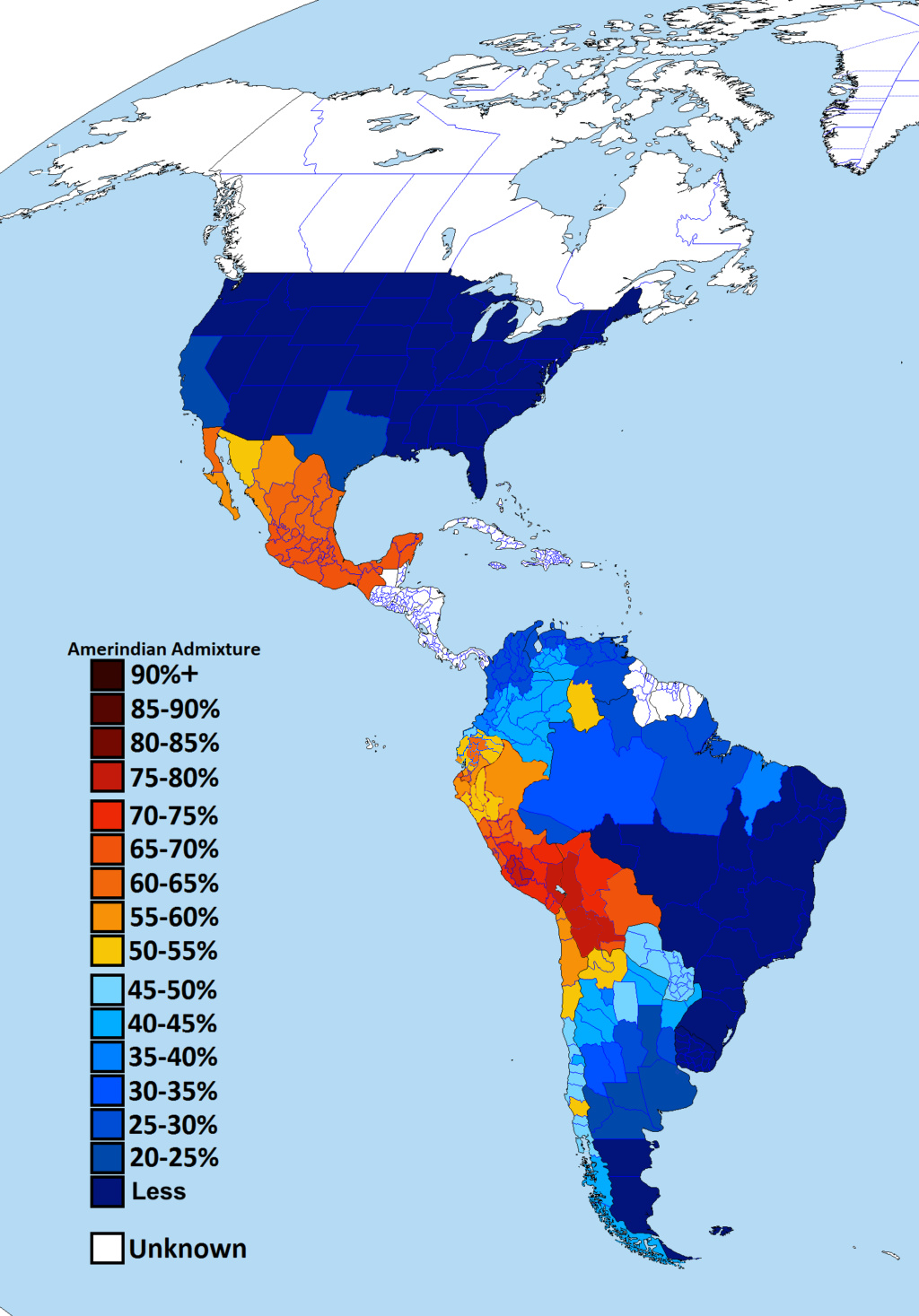 Amerindian Ancestry in the Americas Map Amerindian Ancestry in the Americas Map