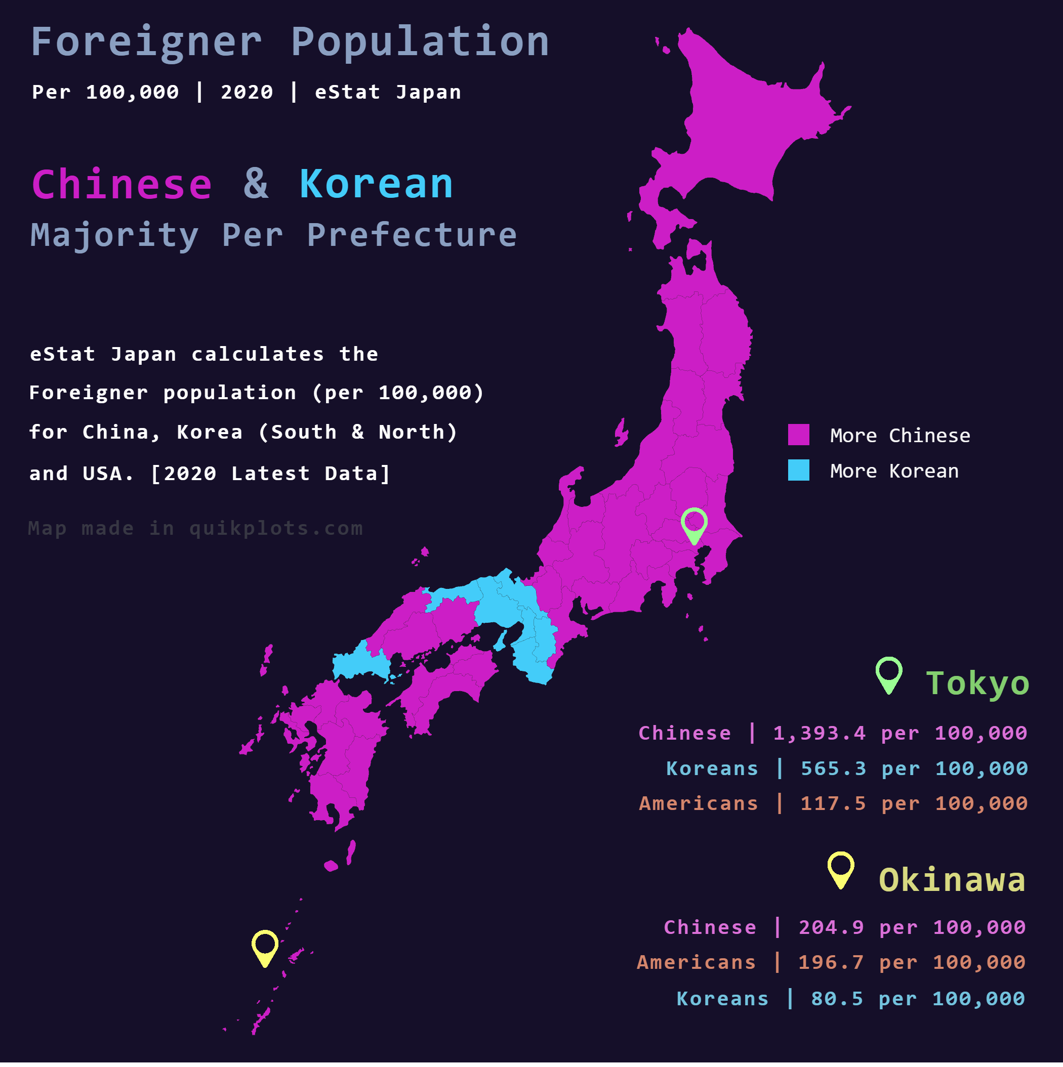Chinese and Korean Foreigners in Japan Map Chinese and Korean Foreigners in Japan Map