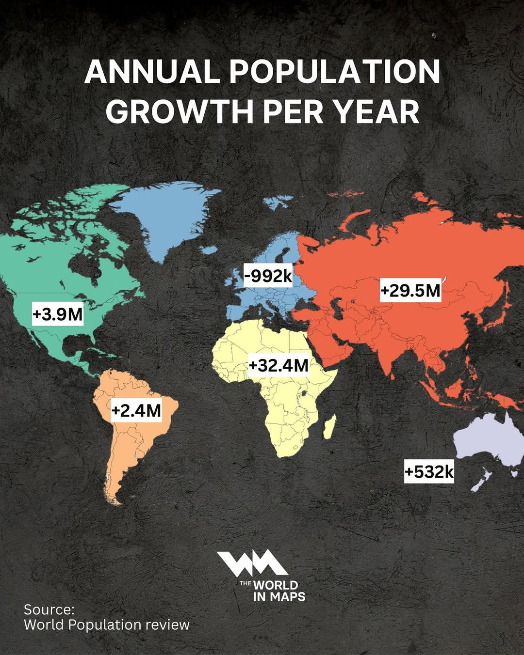 Annual Population Growth by Continent Map Annual Population Growth by Continent Map