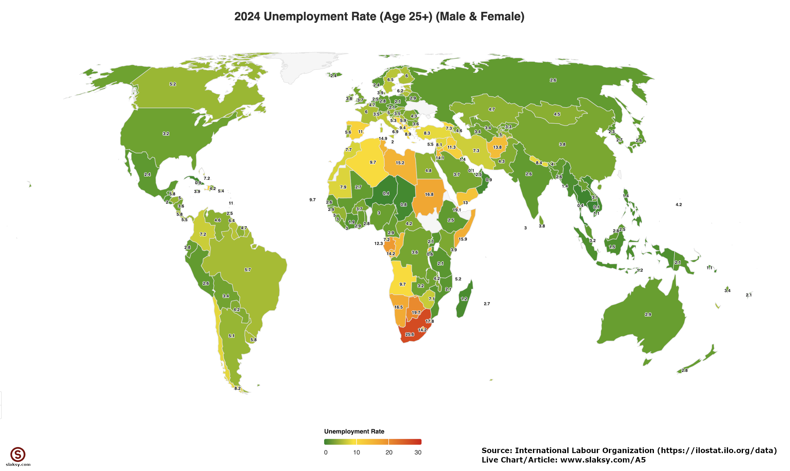 Global Map of 2024 Unemployment Rates Global Map of 2024 Unemployment Rates