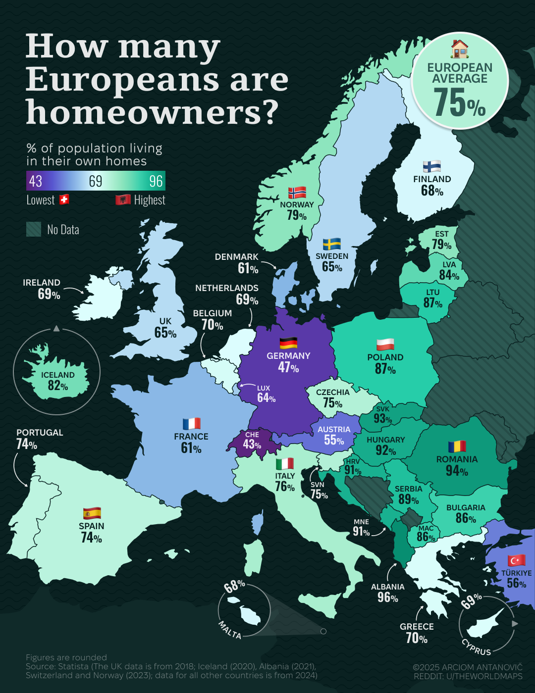 Map of European Homeownership Rates Map of European Homeownership Rates