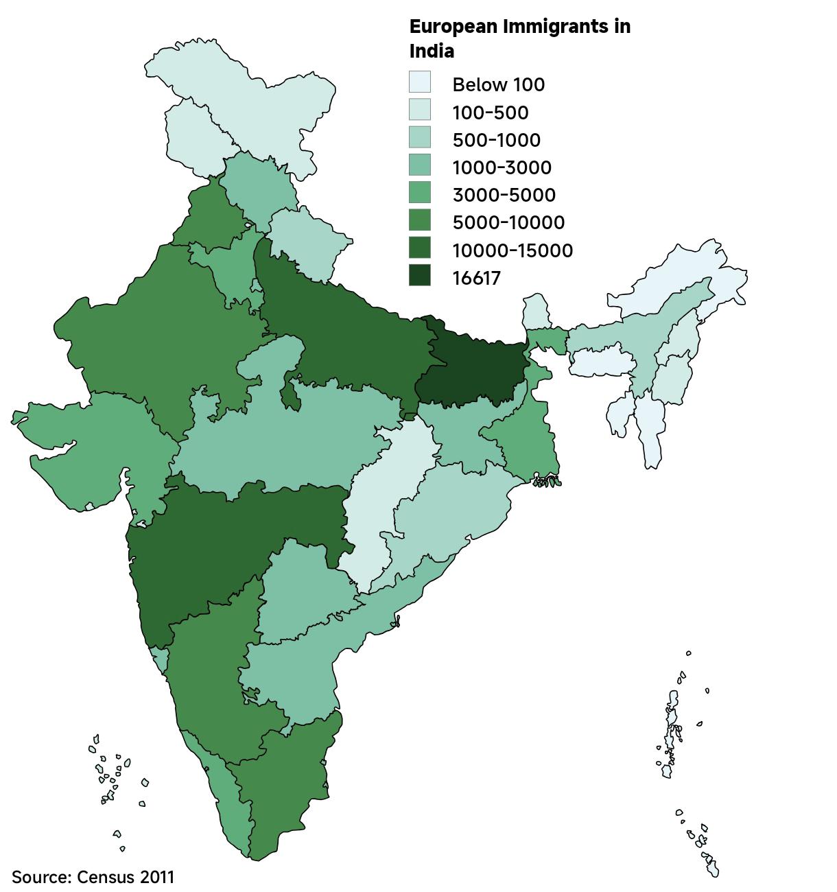 European Immigrants in India by State Map European Immigrants in India by State Map