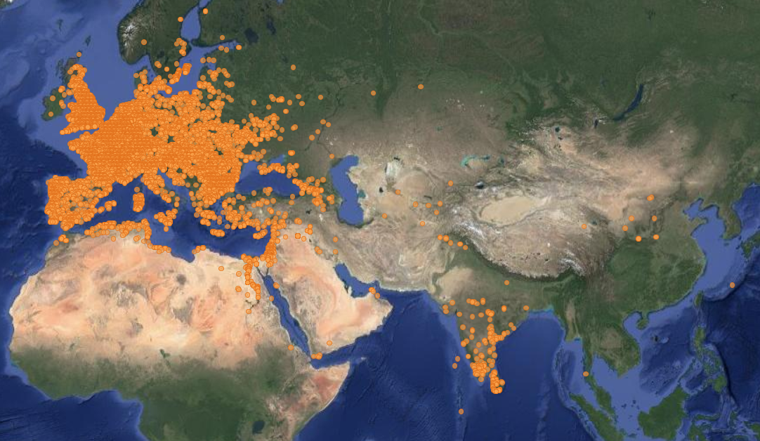 Map of Locations of Unearthed Roman Coins Map of Locations of Unearthed Roman Coins