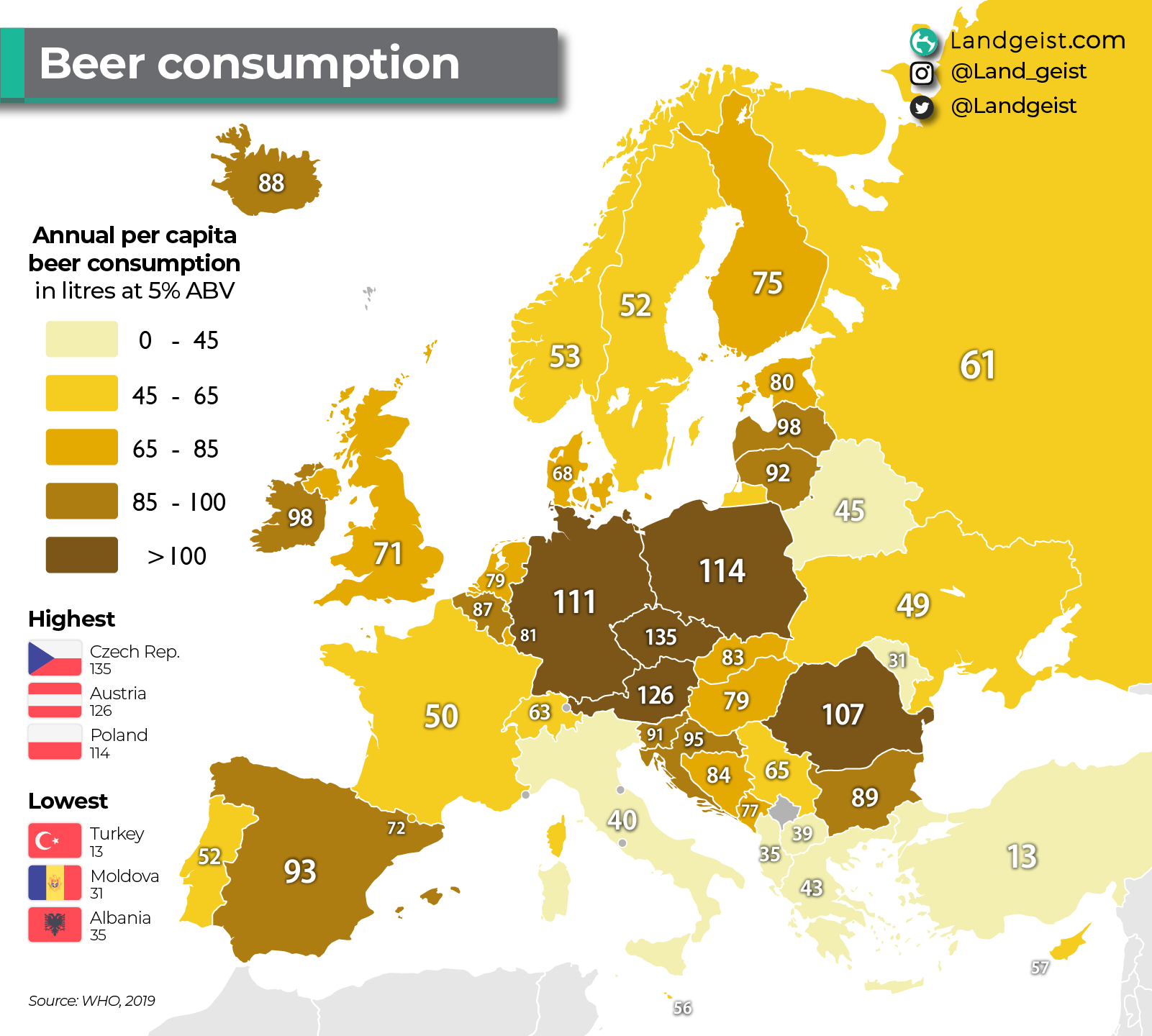 Beer Consumption in Europe Map Beer Consumption in Europe Map