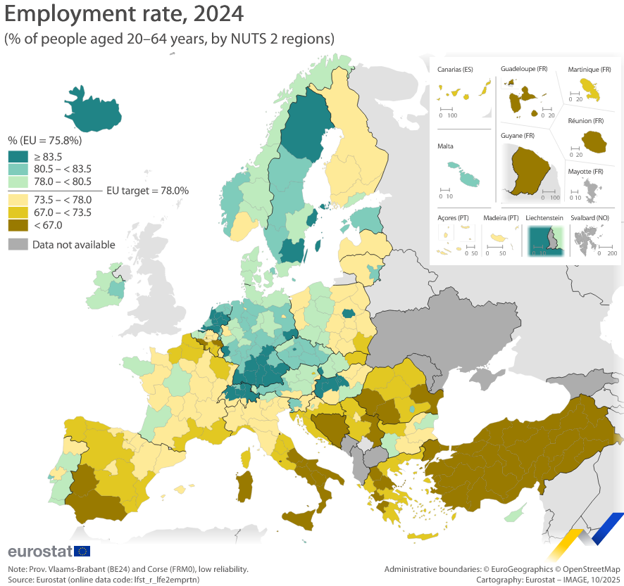 Employment Rate by NUTS 2 Regions Map Employment Rate by NUTS 2 Regions Map