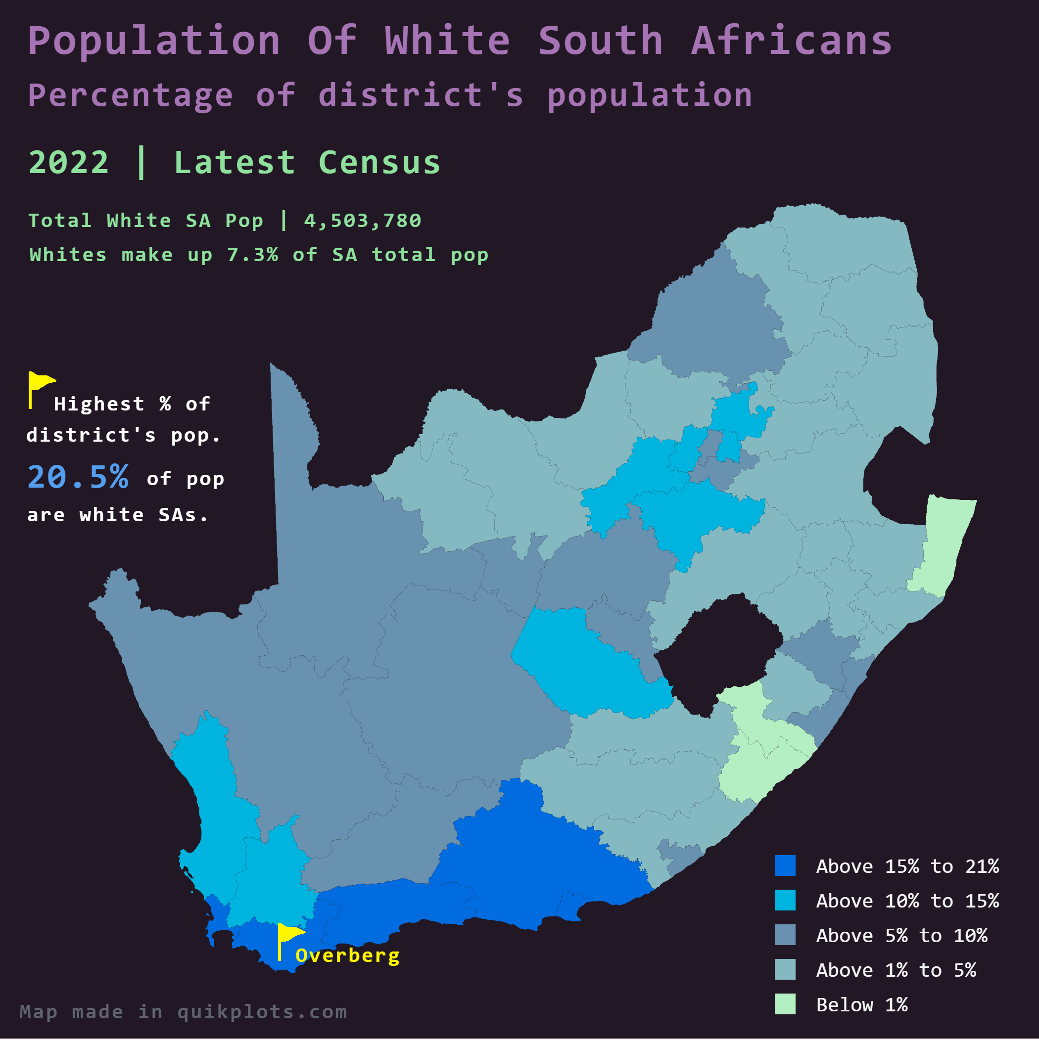 Percentage of Whites in South Africa Map Percentage of Whites in South Africa Map