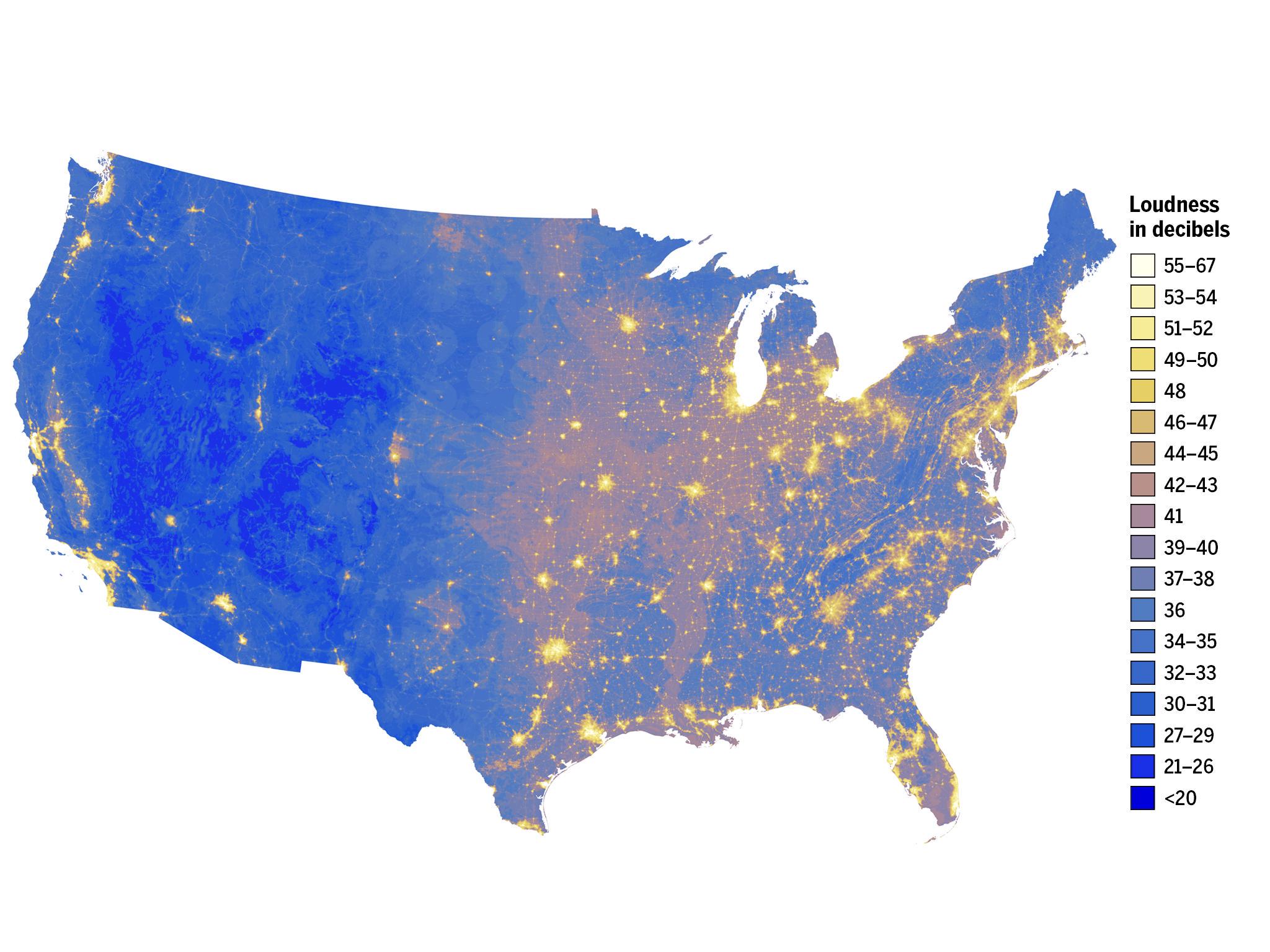 Noisiest and Quietest Areas in the US Map Noisiest and Quietest Areas in the US Map