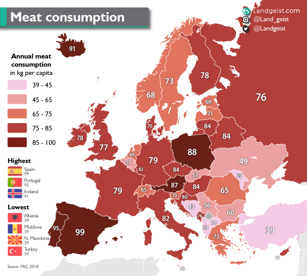 Meat Consumption in Europe Map Meat Consumption in Europe Map