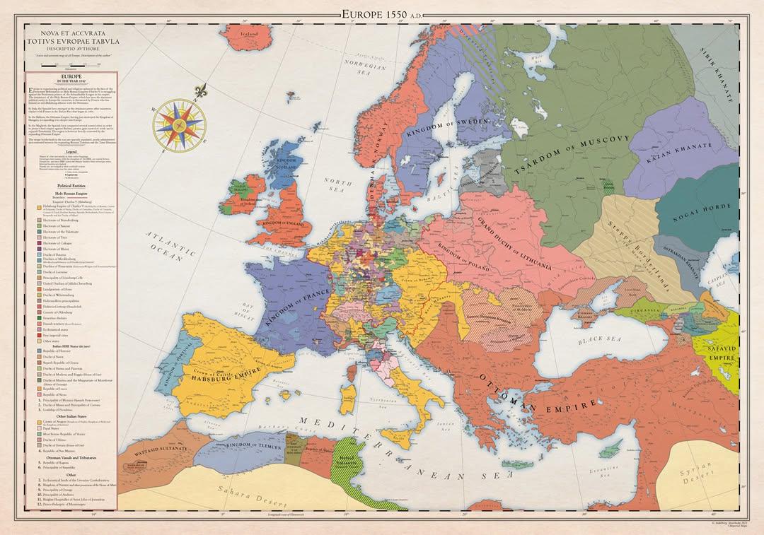 Historical Map of Europe in 1550 Historical Map of Europe in 1550