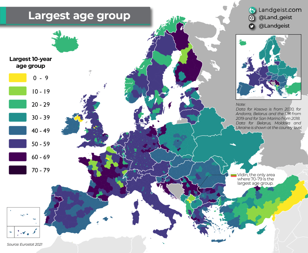 Europe Largest Age Groups Map Europe Largest Age Groups Map