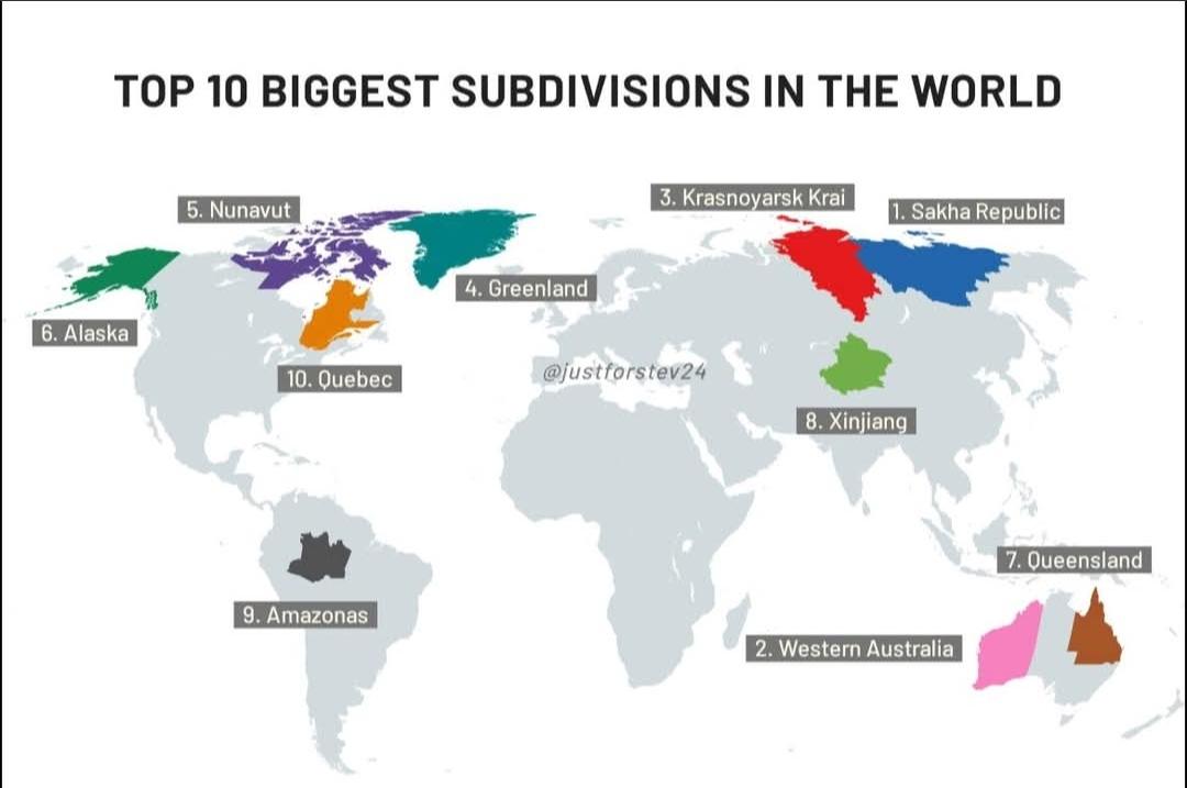 Largest Subdivisions in the World Map Largest Subdivisions in the World Map