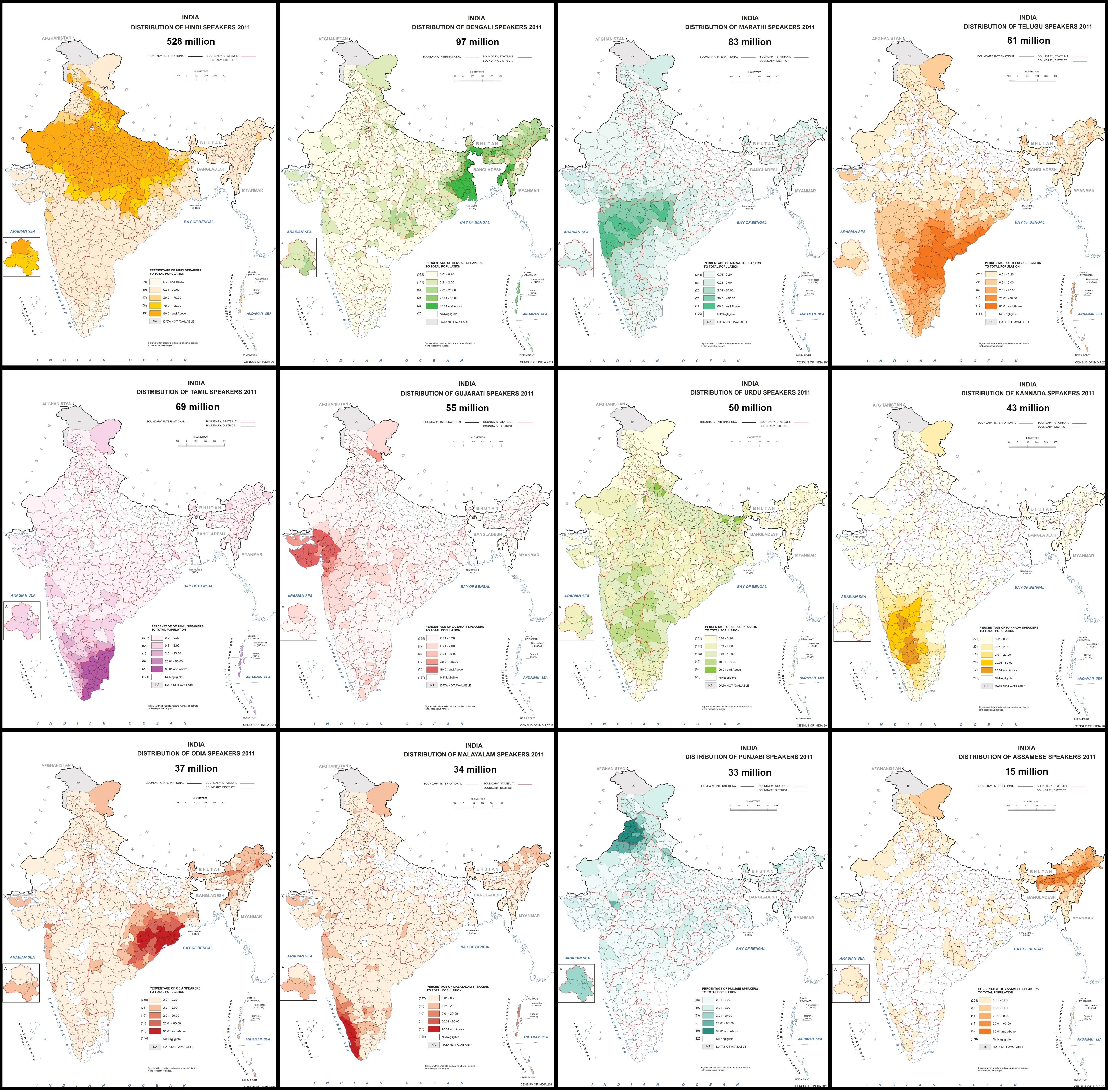 Most Widely Spoken Language Distribution Map in India Most Widely Spoken Language Distribution Map in India