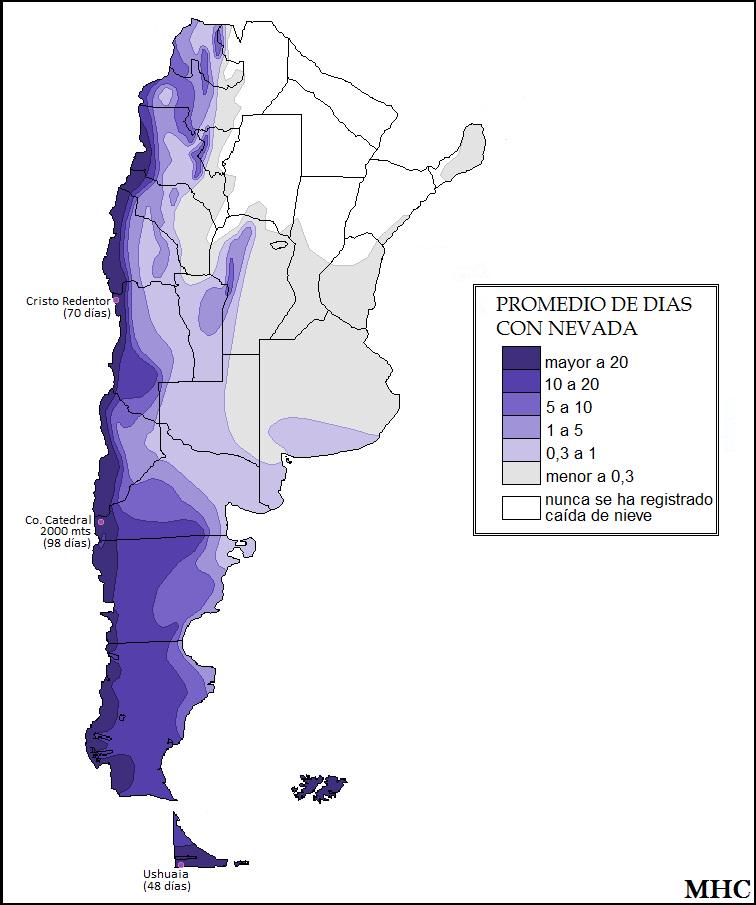 Average Number of Snow Days per Year in Argentina Map Average Number of Snow Days per Year in Argentina Map