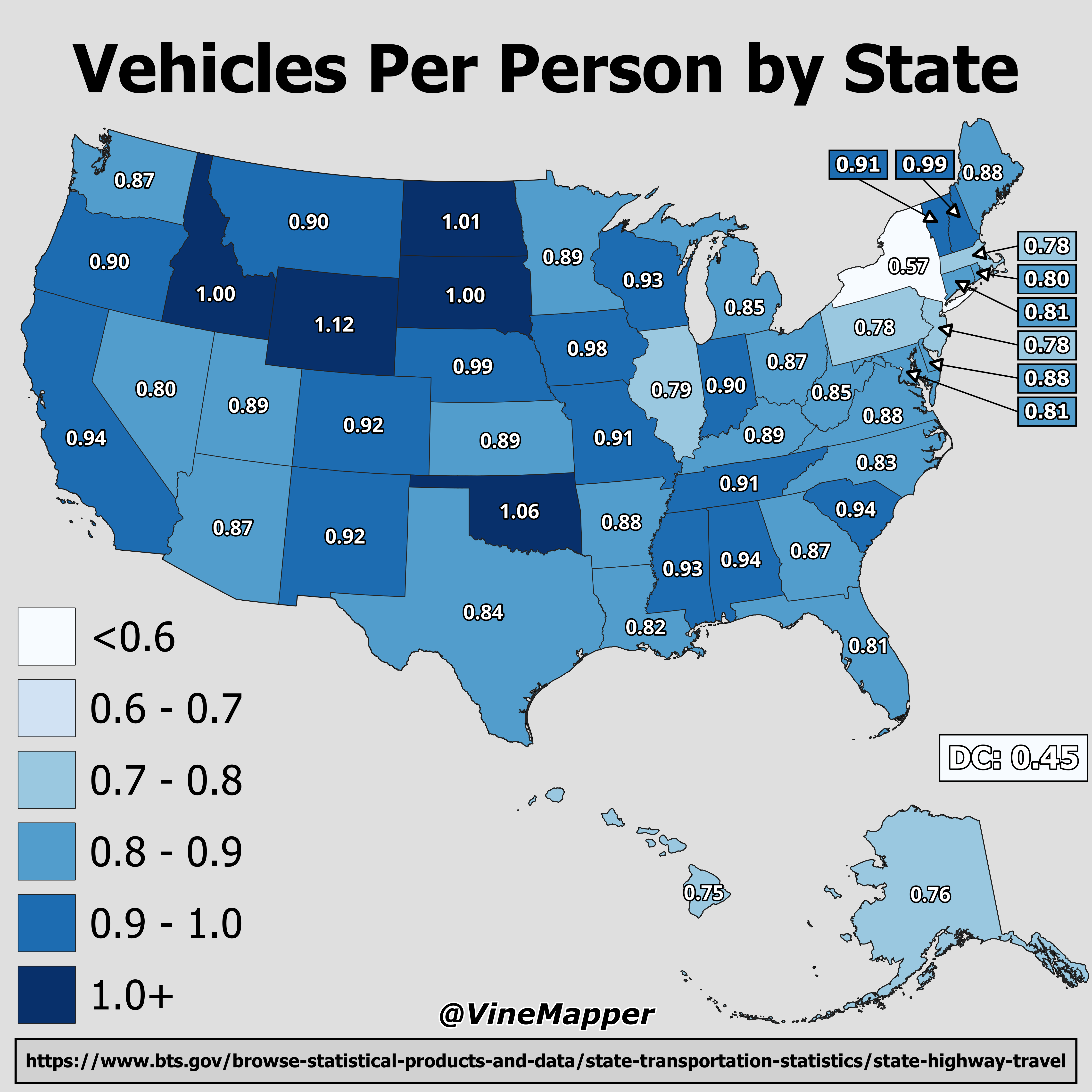 Vehicles Per Person by State Map Vehicles Per Person by State Map