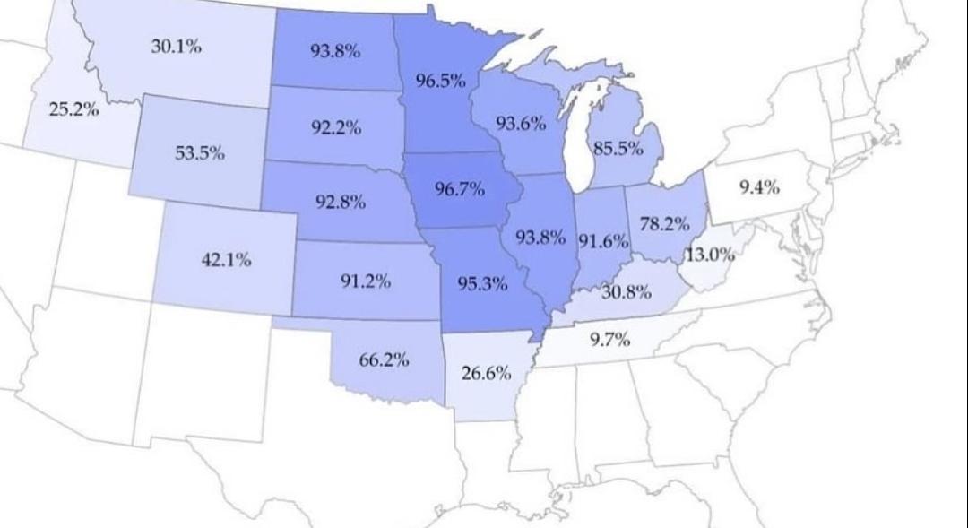 % That Believe They Live in the Midwest Map % That Believe They Live in the Midwest Map