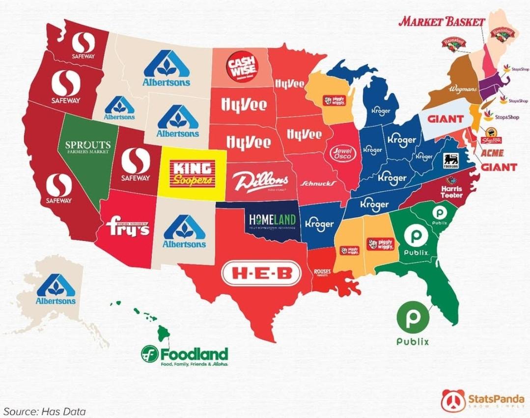 Most Popular Grocery Store by State Map Most Popular Grocery Store by State Map