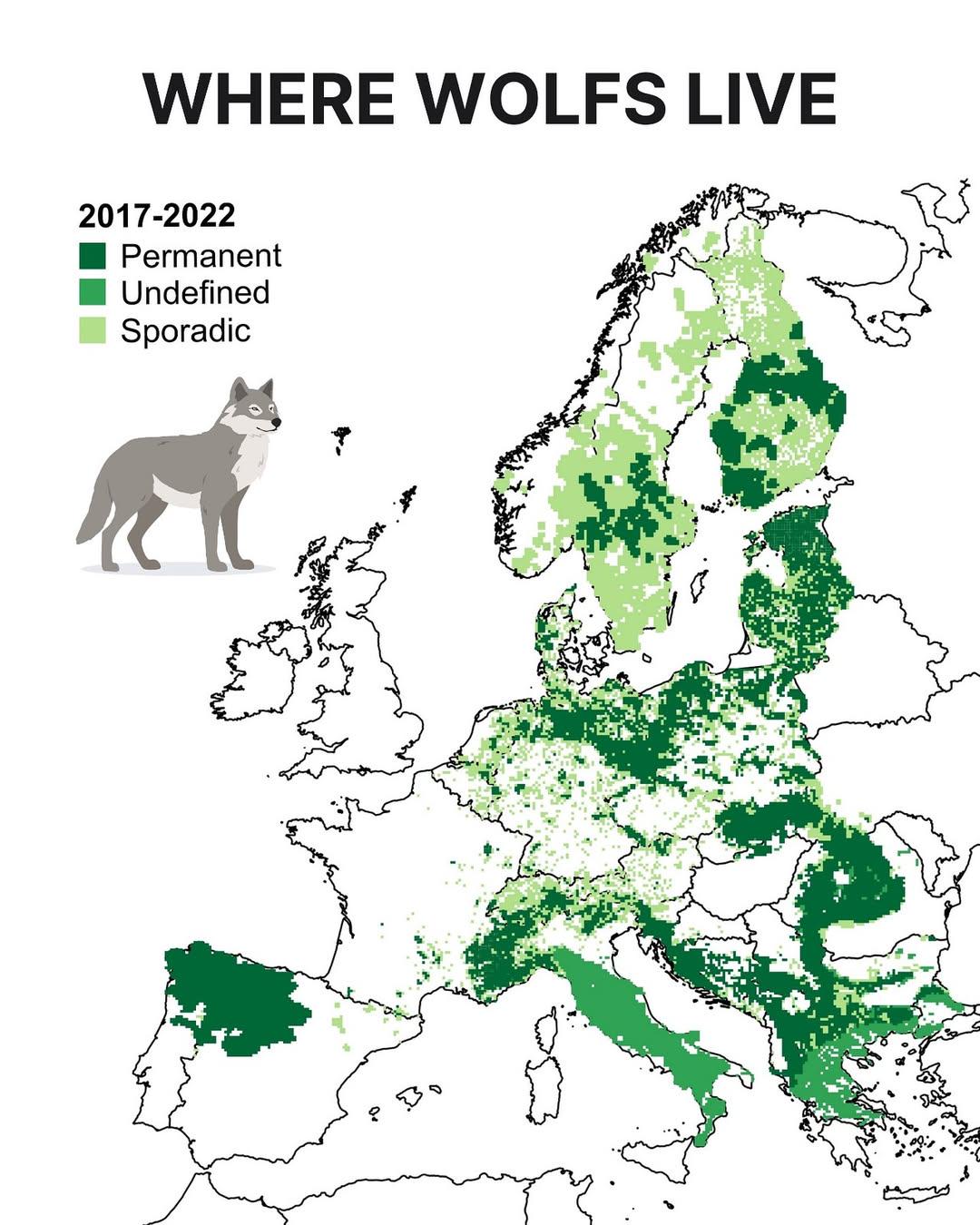 Wolf Distribution Map in Europe Wolf Distribution Map in Europe