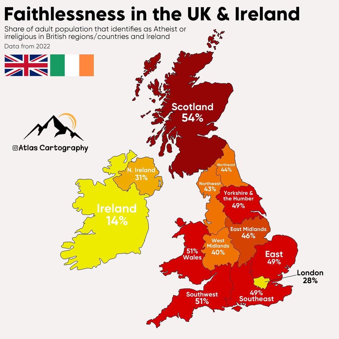 Irreligion in the UK and Ireland Map Irreligion in the UK and Ireland Map