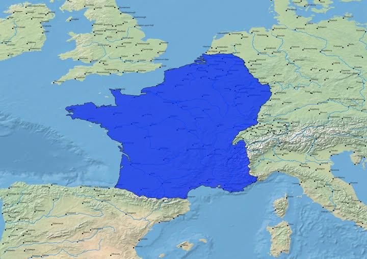 Map of the Natural Borders of France Map of the Natural Borders of France