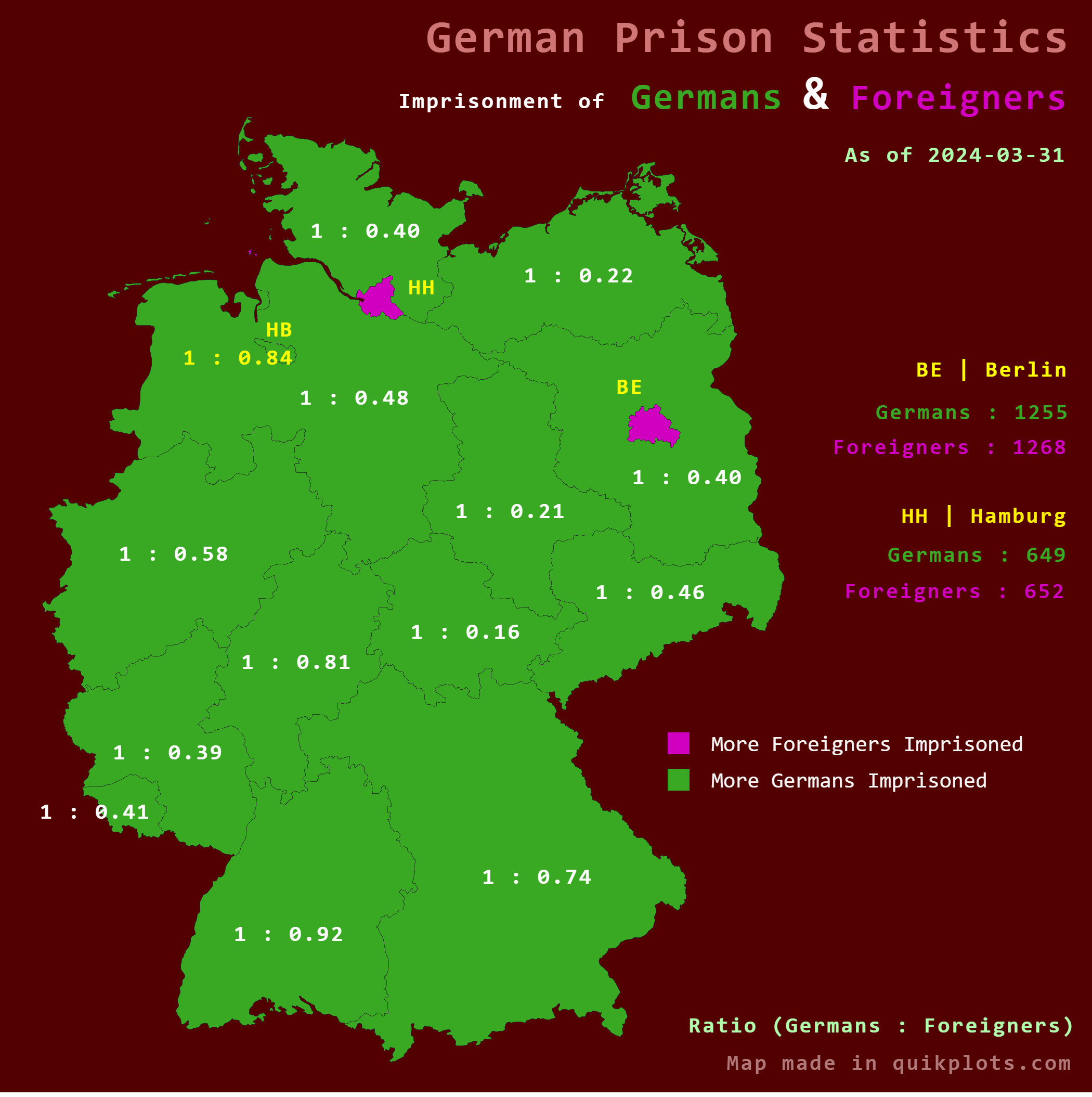 Map of Foreigners Outnumbering Germans in Prisons Map of Foreigners Outnumbering Germans in Prisons