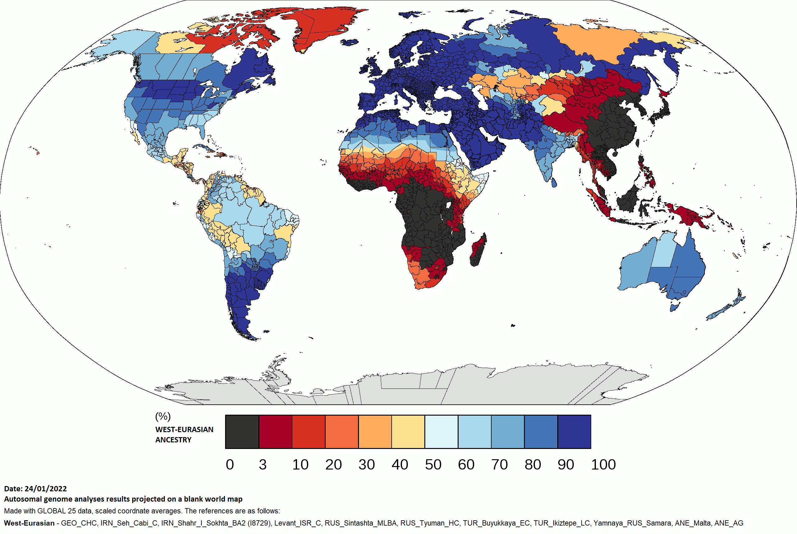 West Eurasian Ancestry by Country Map West Eurasian Ancestry by Country Map