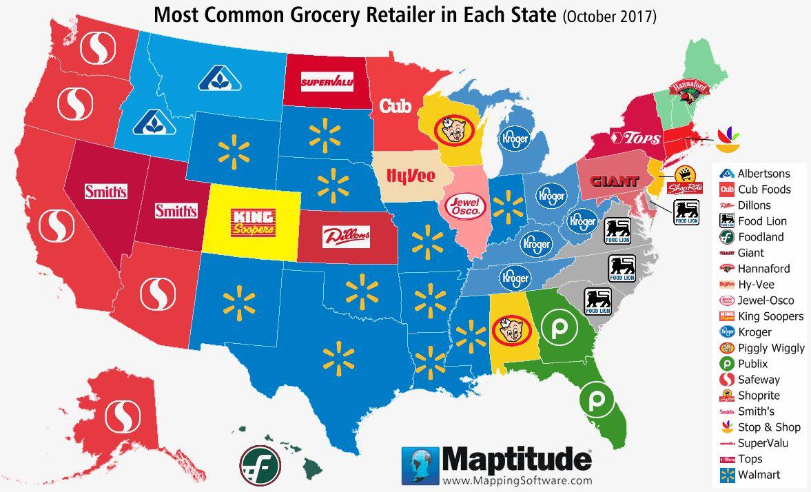 Most Common United States Grocery Chain Per State Map Most Common United States Grocery Chain Per State Map