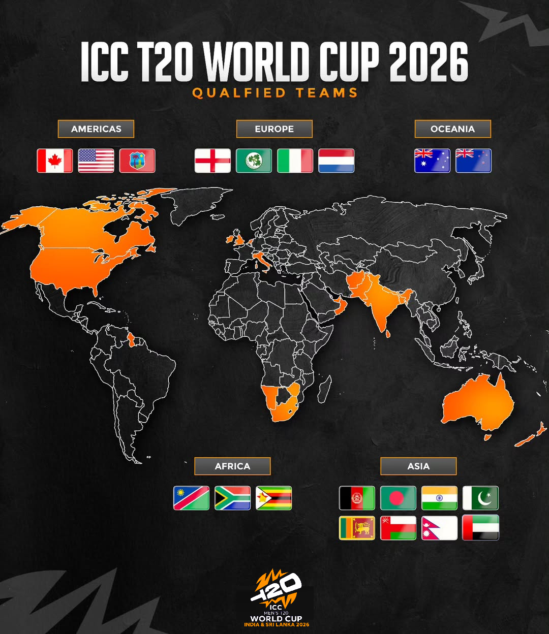 2026 Cricket World Cup T20 Teams Map 2026 Cricket World Cup T20 Teams Map