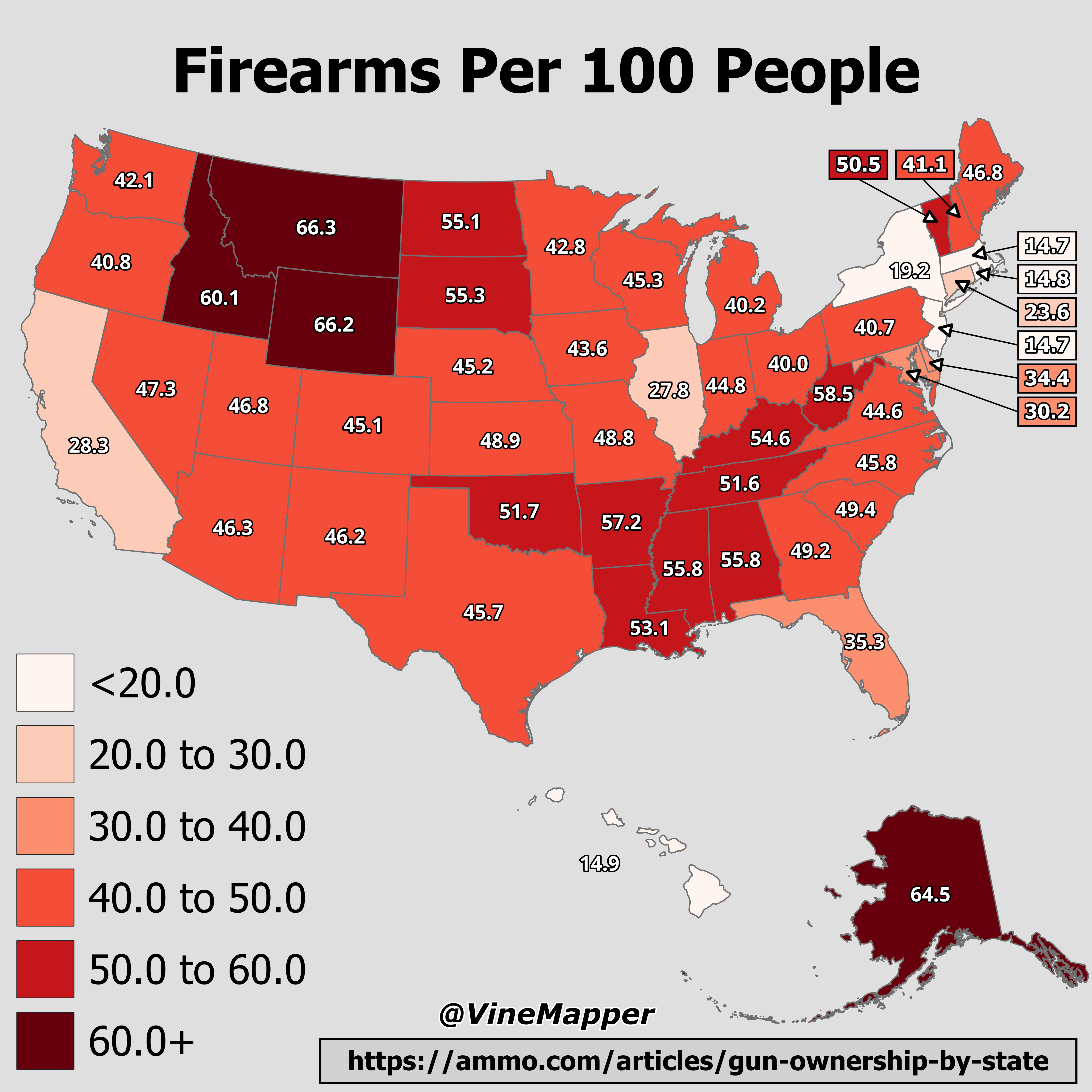 Firearms Per 100 People Map Firearms Per 100 People Map