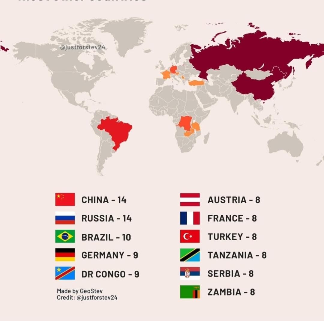 Countries That Border the Most Other Countries Map Countries That Border the Most Other Countries Map