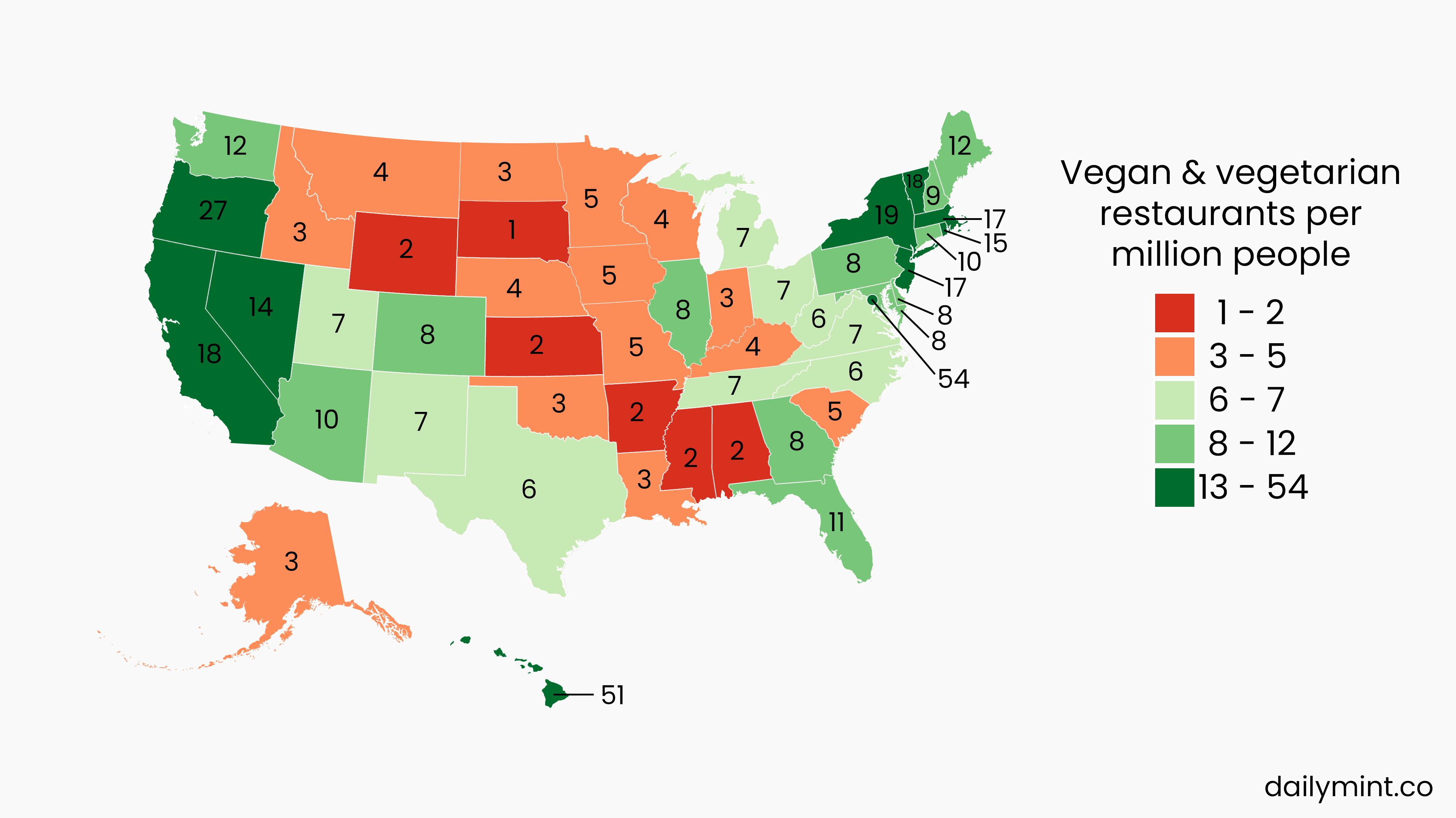 Vegan Restaurants per Million People Map Vegan Restaurants per Million People Map