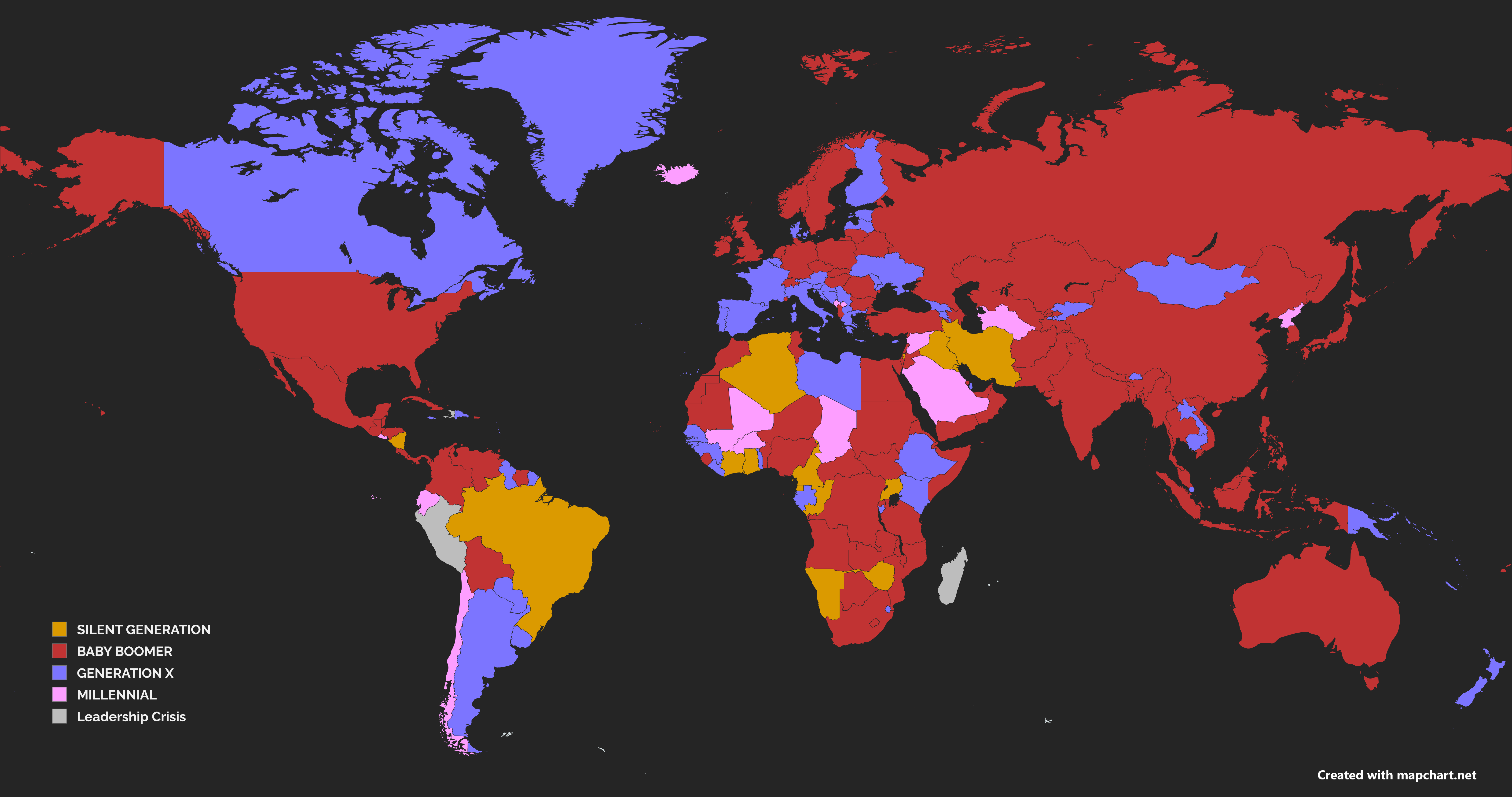 Generations of Current World Leaders Map Generations of Current World Leaders Map
