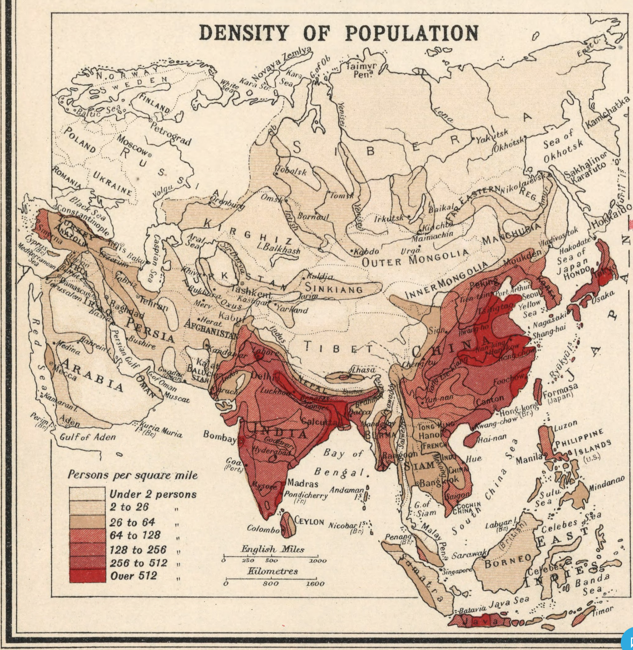 Population Density Map of Asia in 1923 Population Density Map of Asia in 1923