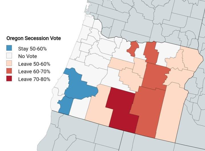 Oregon Counties Voted to Join Idaho Map Oregon Counties Voted to Join Idaho Map