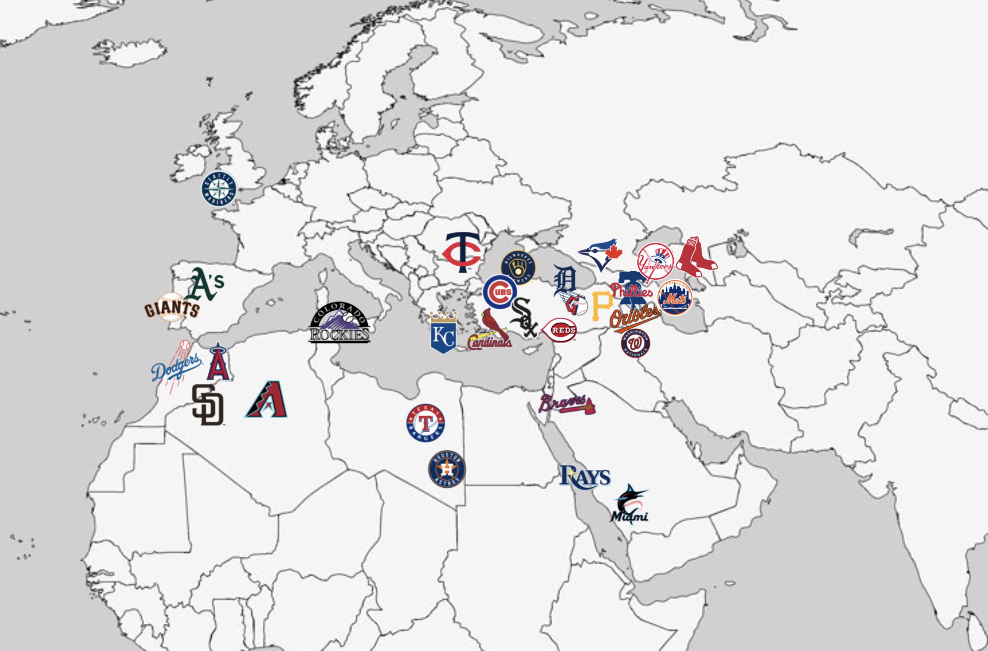 Map of MLB Teams in Europe, North Africa, and the Middle East Map of MLB Teams in Europe, North Africa, and the Middle East